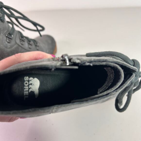 Sorel Womens Joan Uptown Wedge‎ Heel Boot Lace Up Zip Leather Gray Size 9.5 - Picture 11 of 14